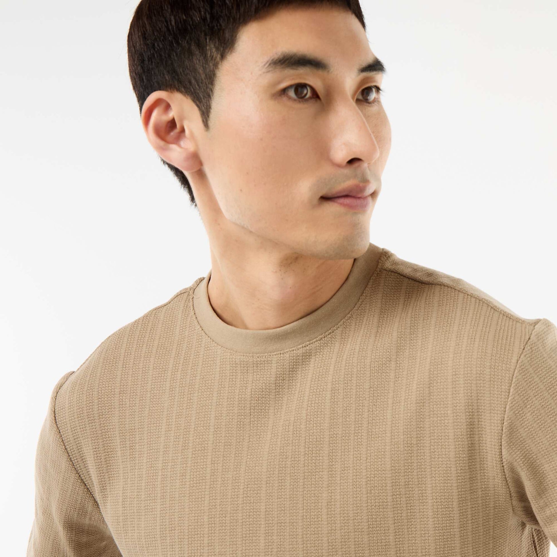 Textured Knit Short-Sleeve T-Shirt BEIGE