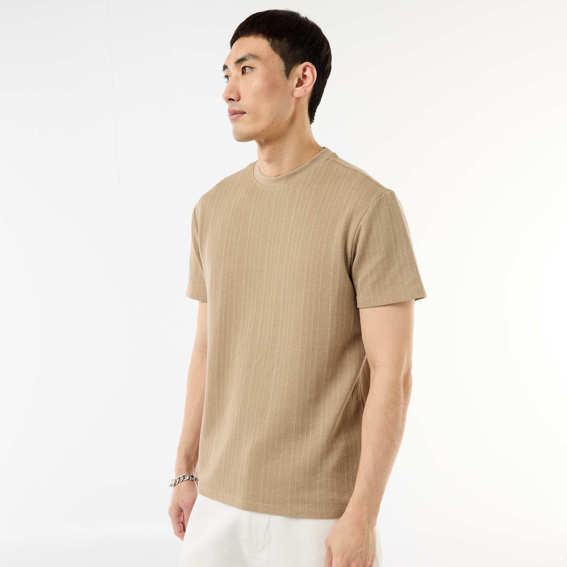 Textured Knit Short-Sleeve T-Shirt BEIGE