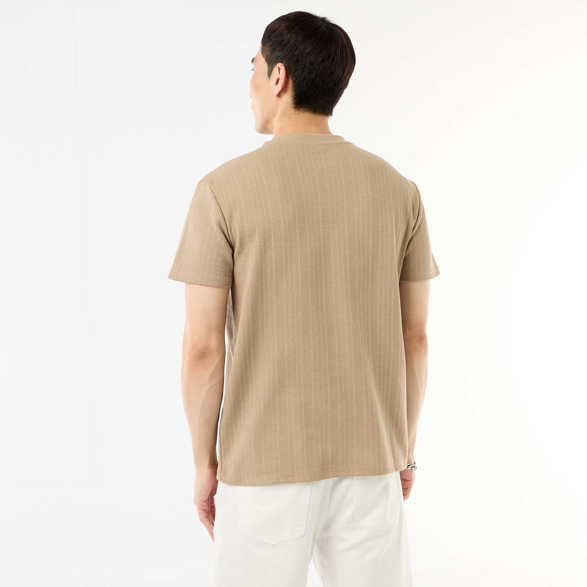 Textured Knit Short-Sleeve T-Shirt BEIGE