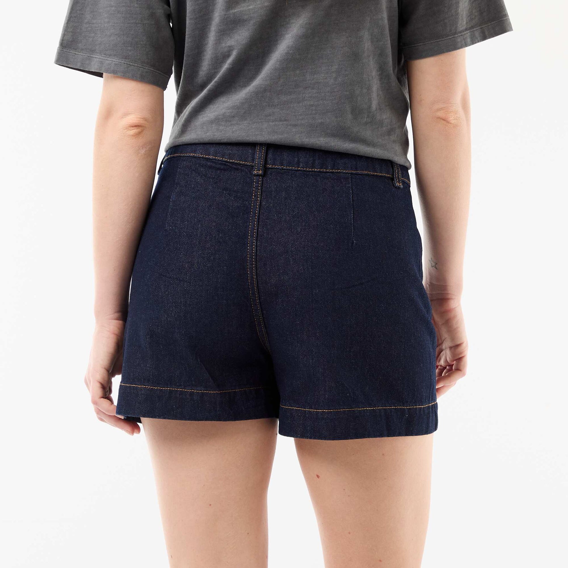 Denim shorts with braided pockets BLUE