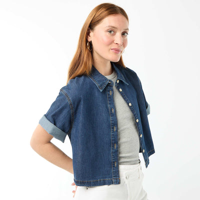 Denim Shirt with 3/4 Sleeves BLUE