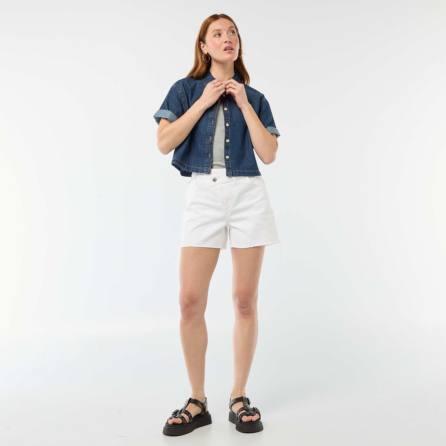 Denim Shirt with 3/4 Sleeves BLUE