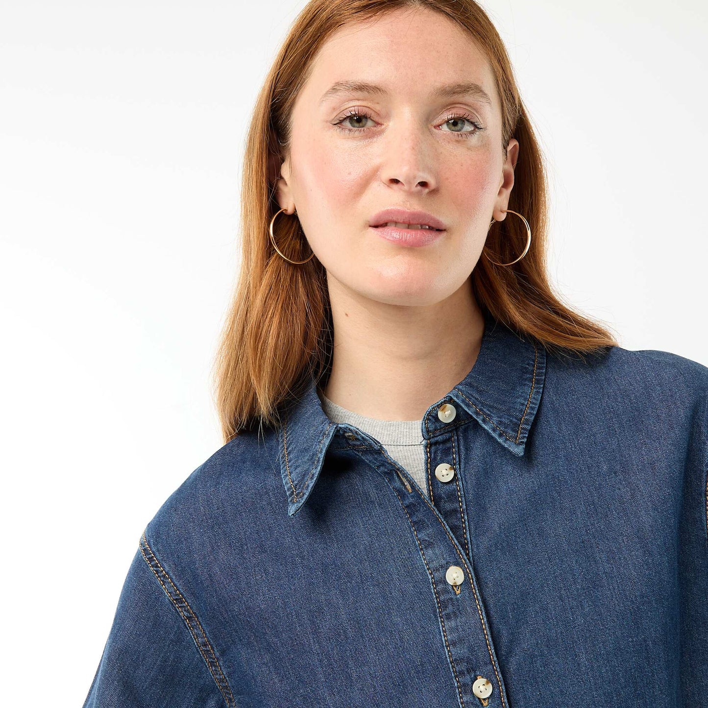 Denim Shirt with 3/4 Sleeves BLUE