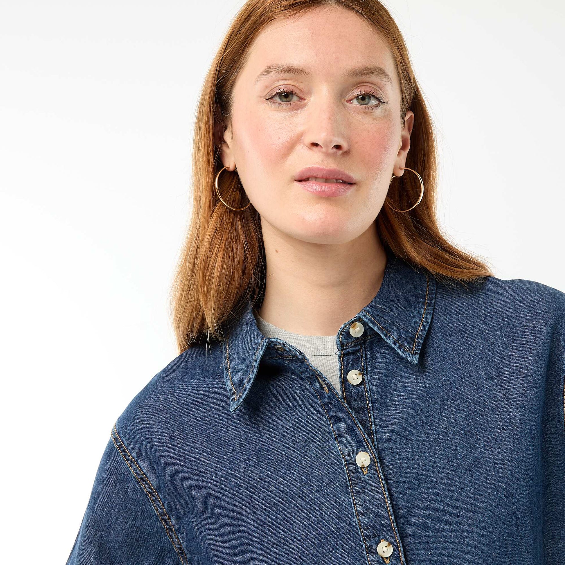 Denim Shirt with 3/4 Sleeves BLUE