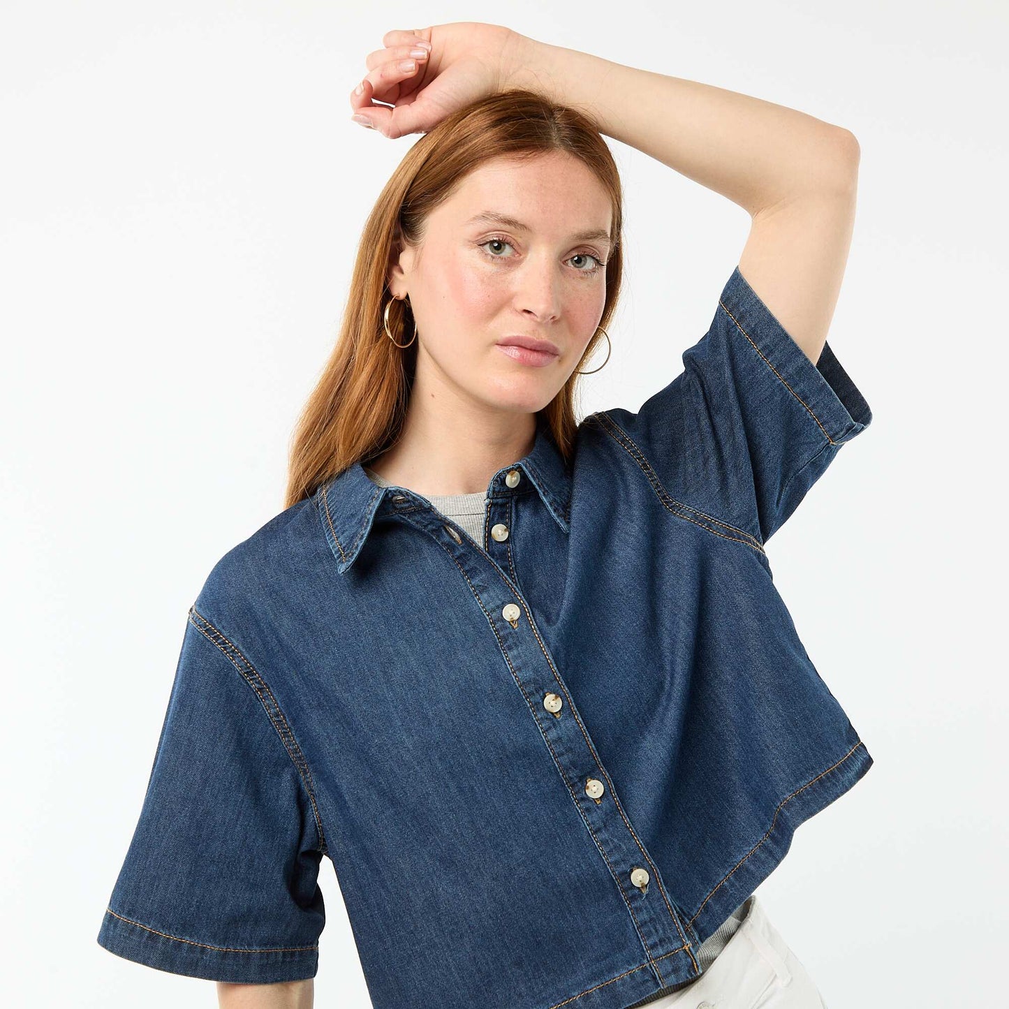 Denim Shirt with 3/4 Sleeves BLUE