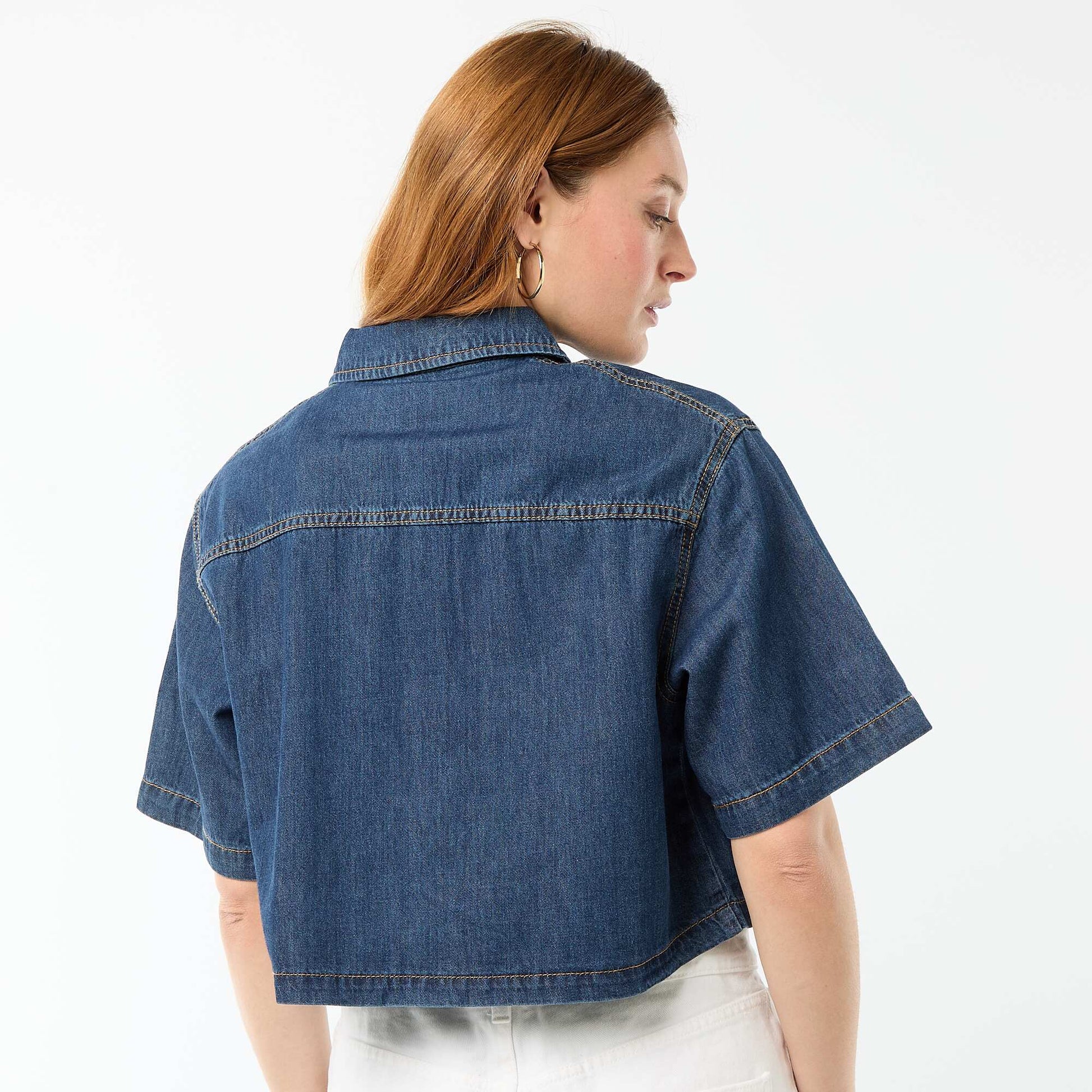 Denim Shirt with 3/4 Sleeves BLUE