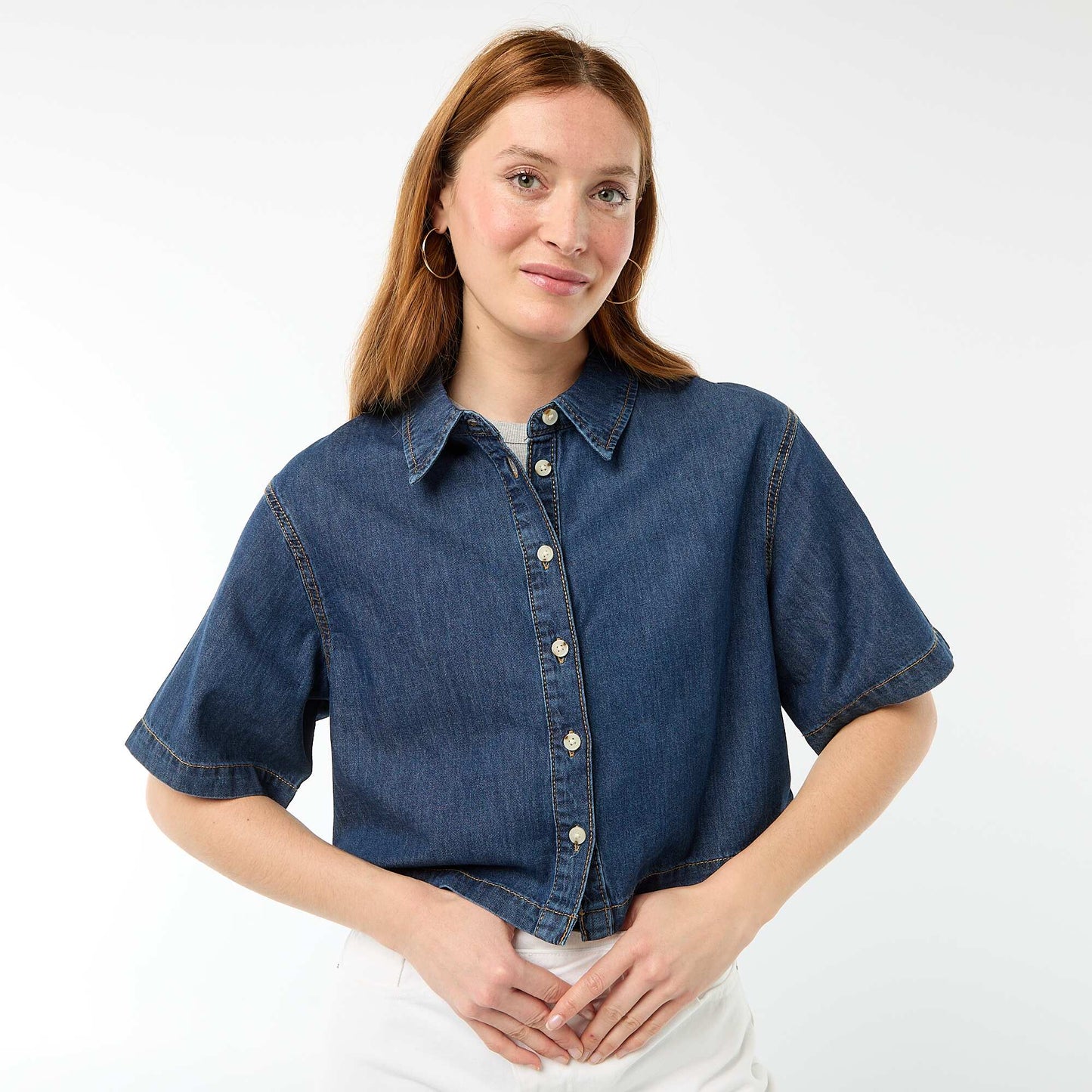Denim Shirt with 3/4 Sleeves BLUE