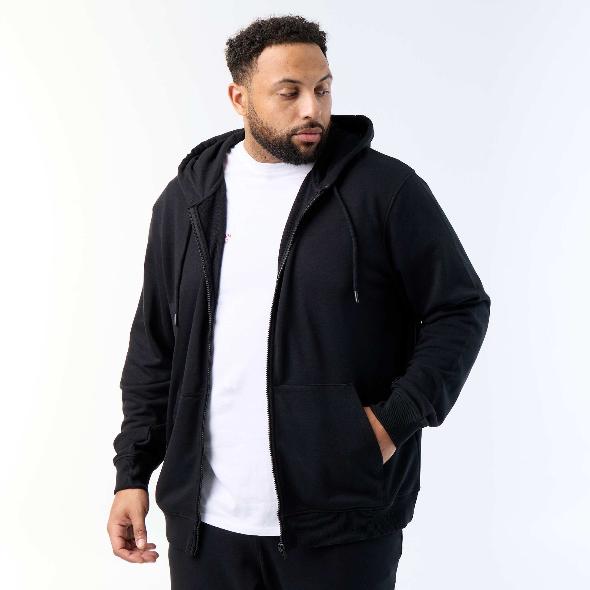 Men's Plain Zip-Up Hoodie BLACK