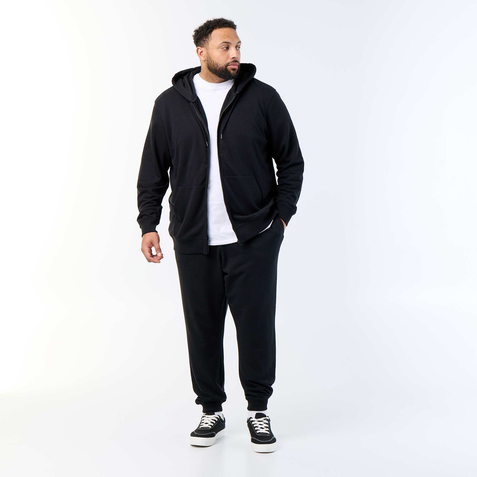 Men's Plain Zip-Up Hoodie BLACK