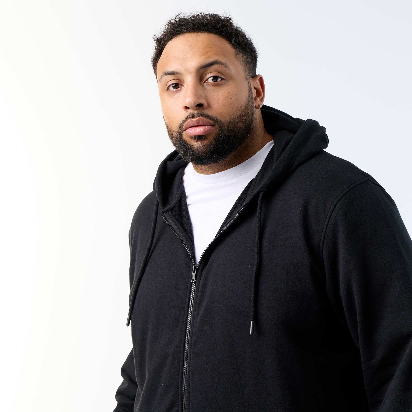 Men's Plain Zip-Up Hoodie BLACK