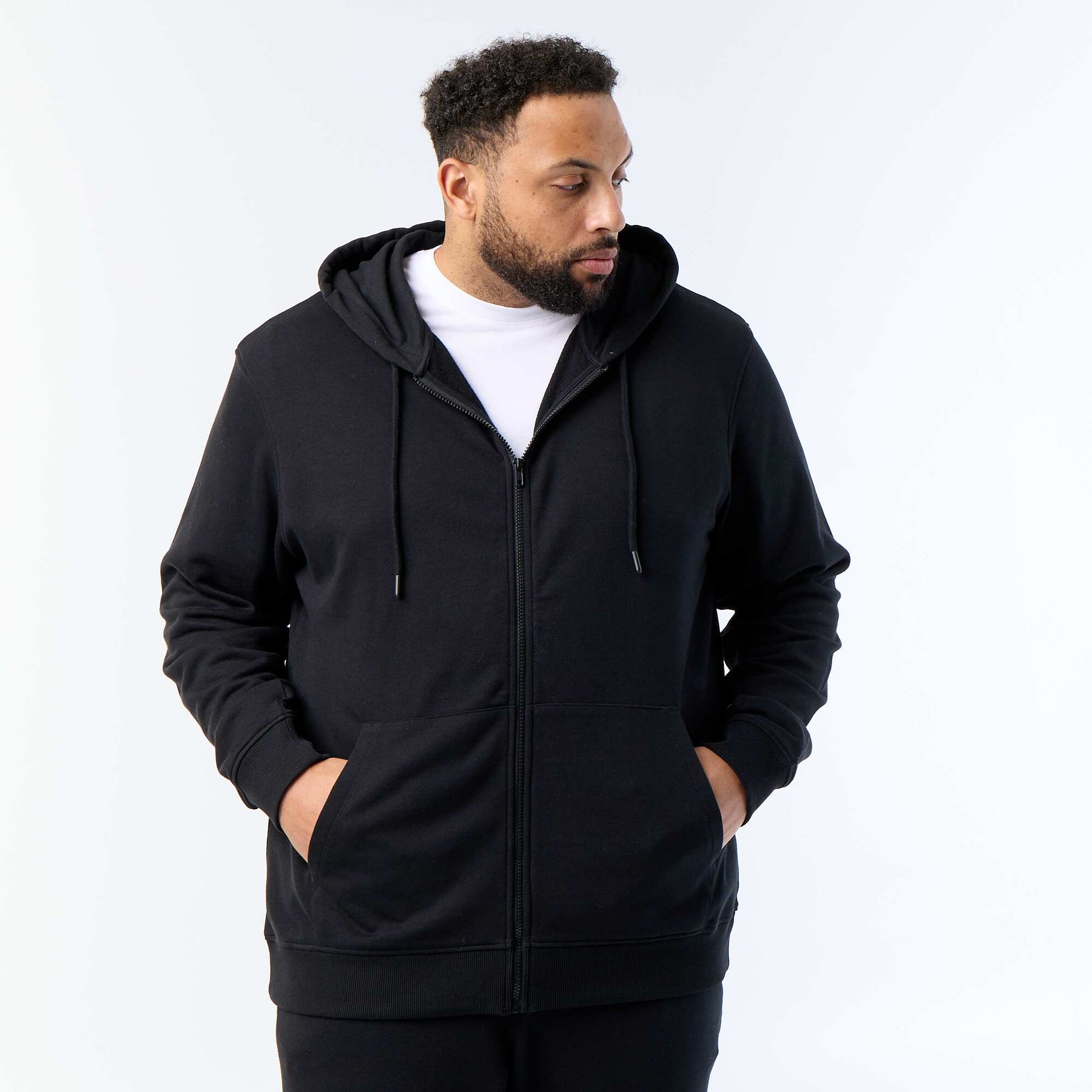 Men's Plain Zip-Up Hoodie BLACK