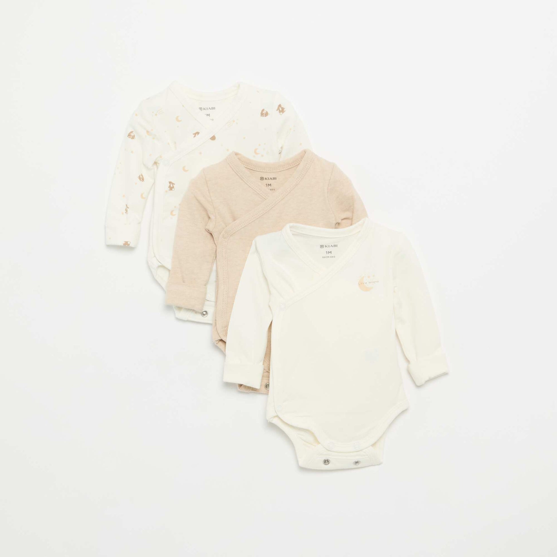 Set of 3 Long-Sleeved Bodysuits WHITE