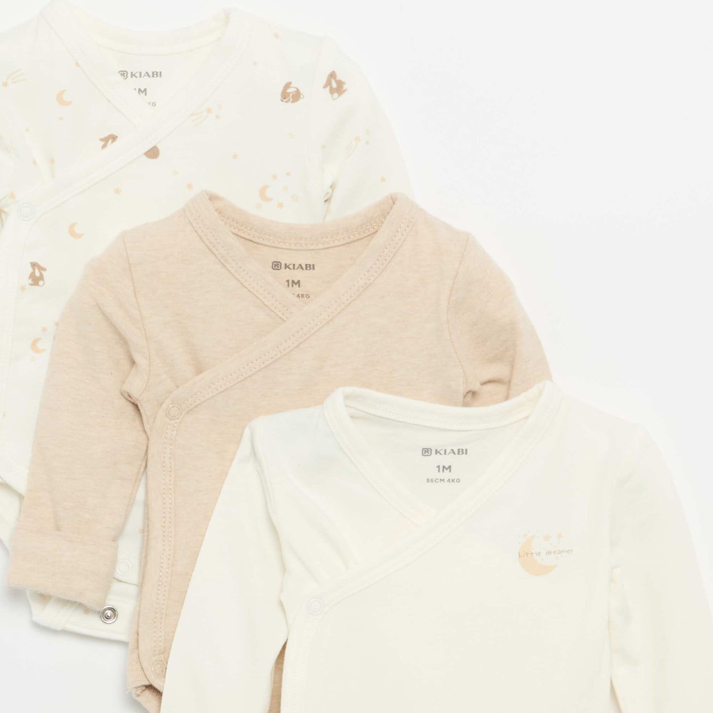Set of 3 Long-Sleeved Bodysuits WHITE
