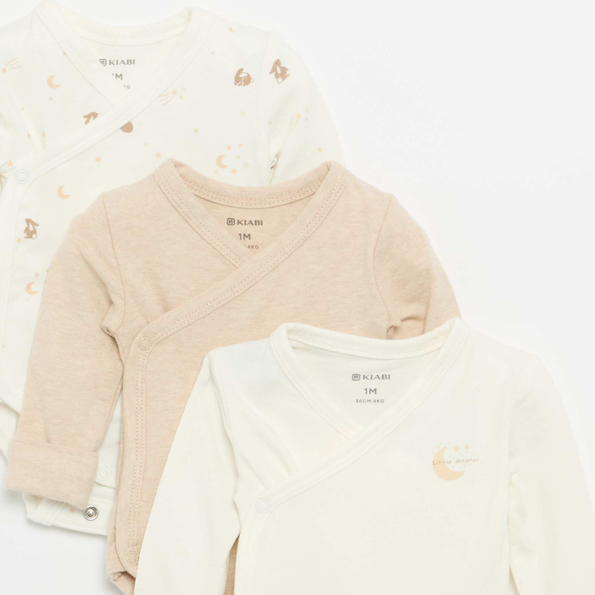 Set of 3 Long-Sleeved Bodysuits WHITE