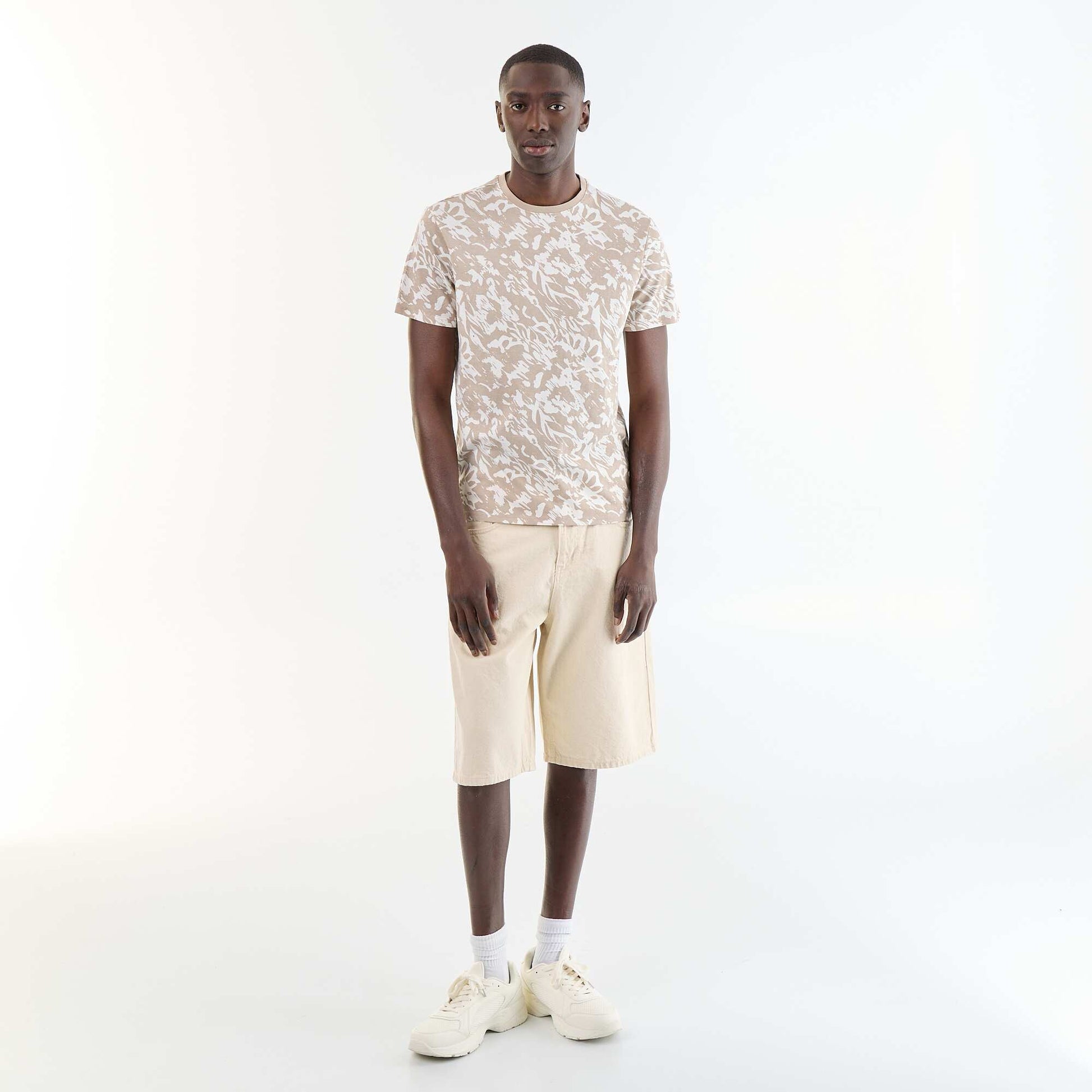 Short-sleeved graphic print T-shirt BEIGE