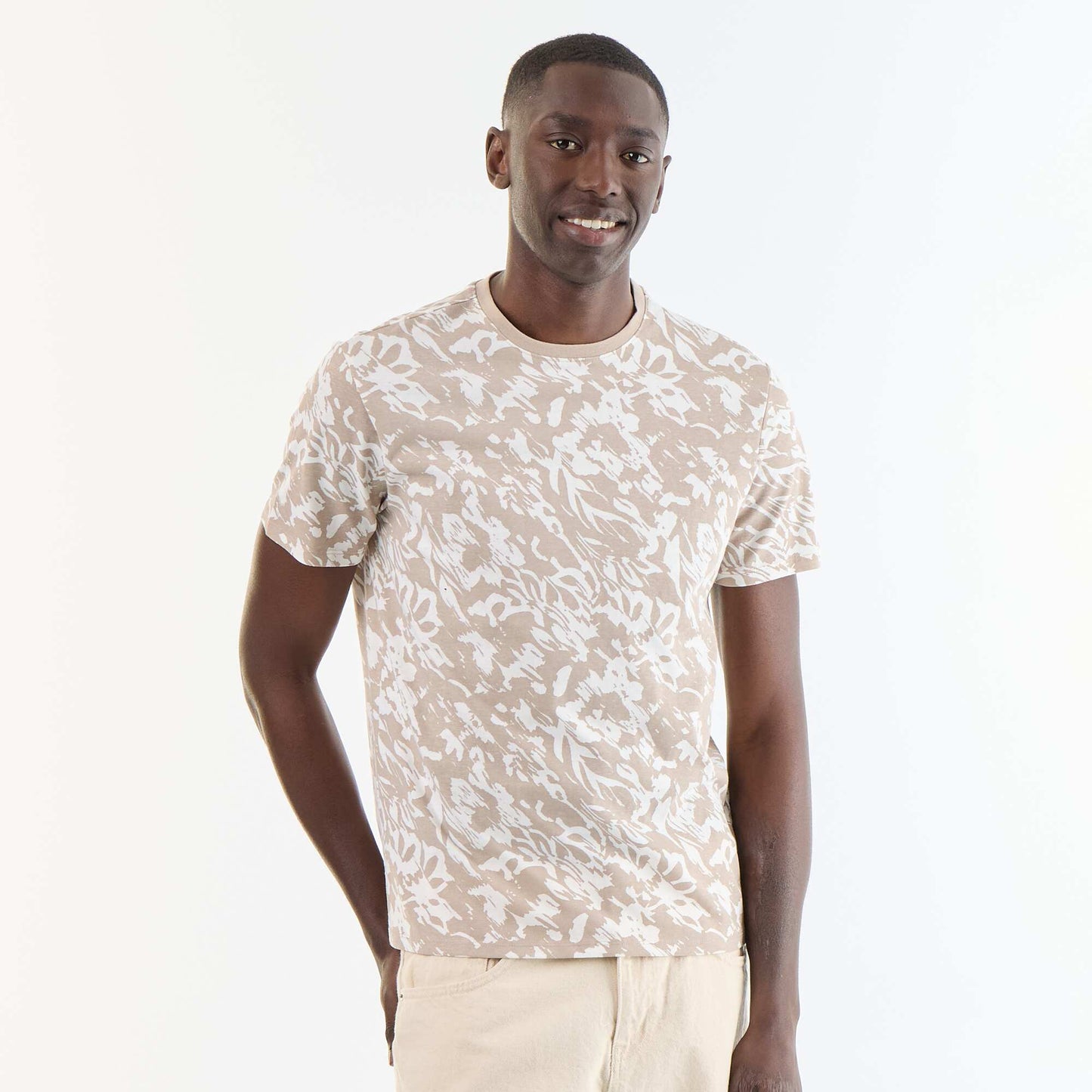 Short-sleeved graphic print T-shirt BEIGE