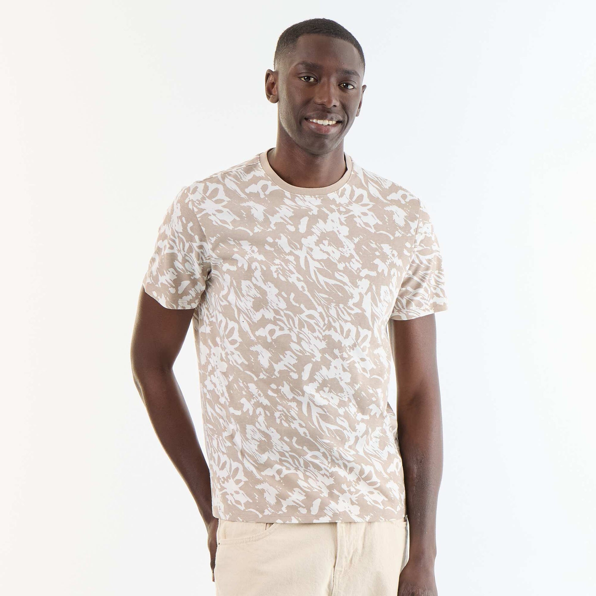 Short-sleeved graphic print T-shirt BEIGE