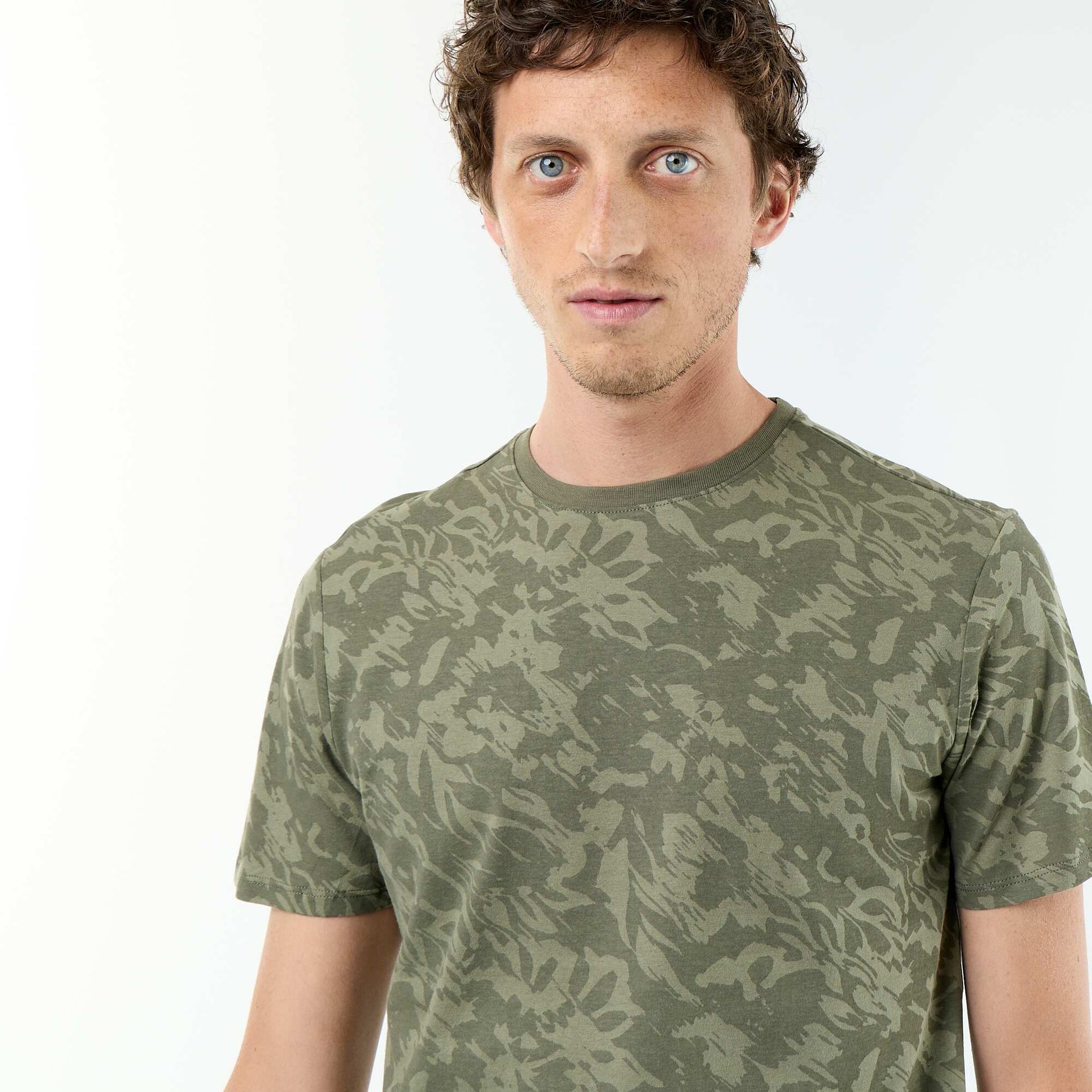 Short-sleeved graphic print T-shirt KHAKI