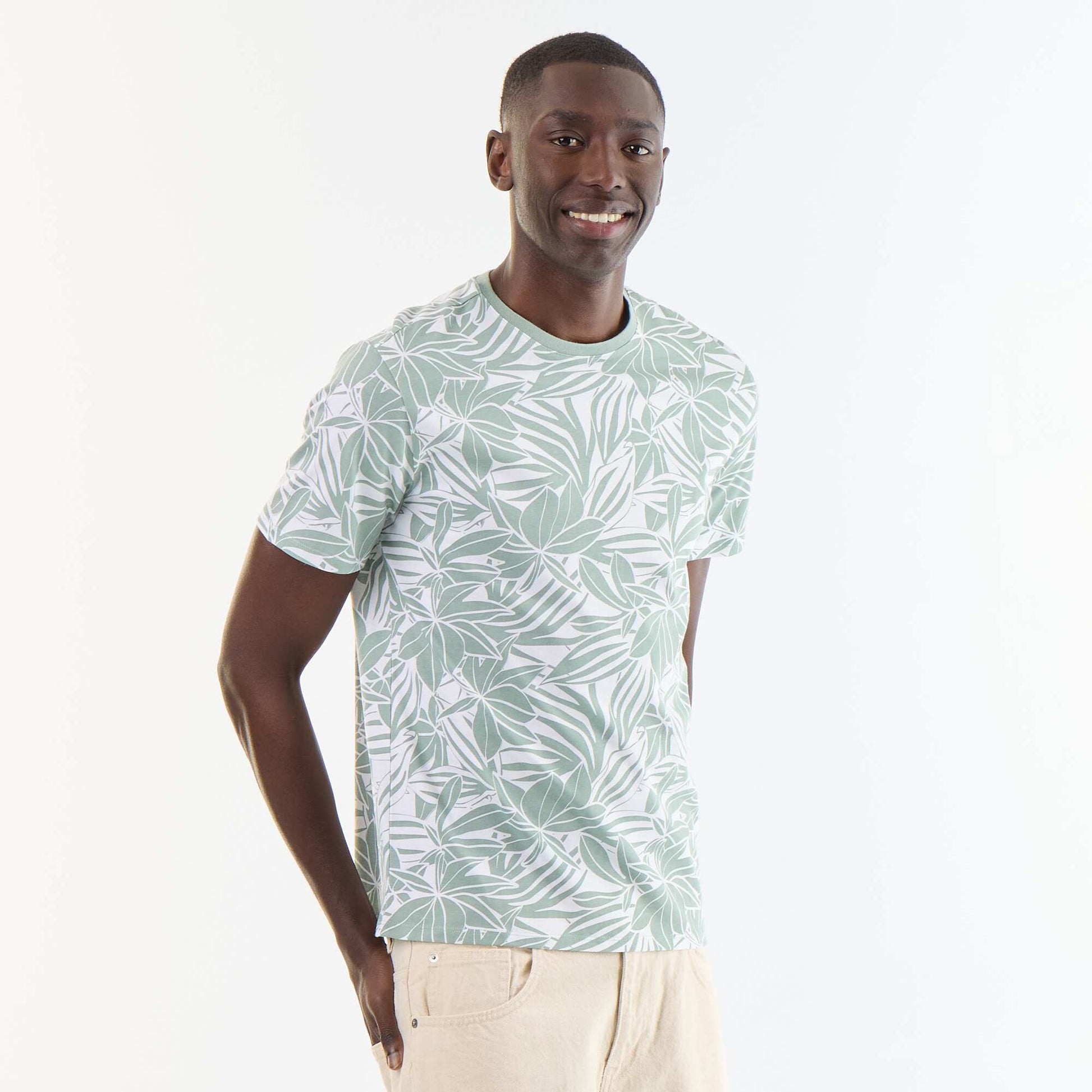 Short-sleeved graphic print T-shirt GREEN