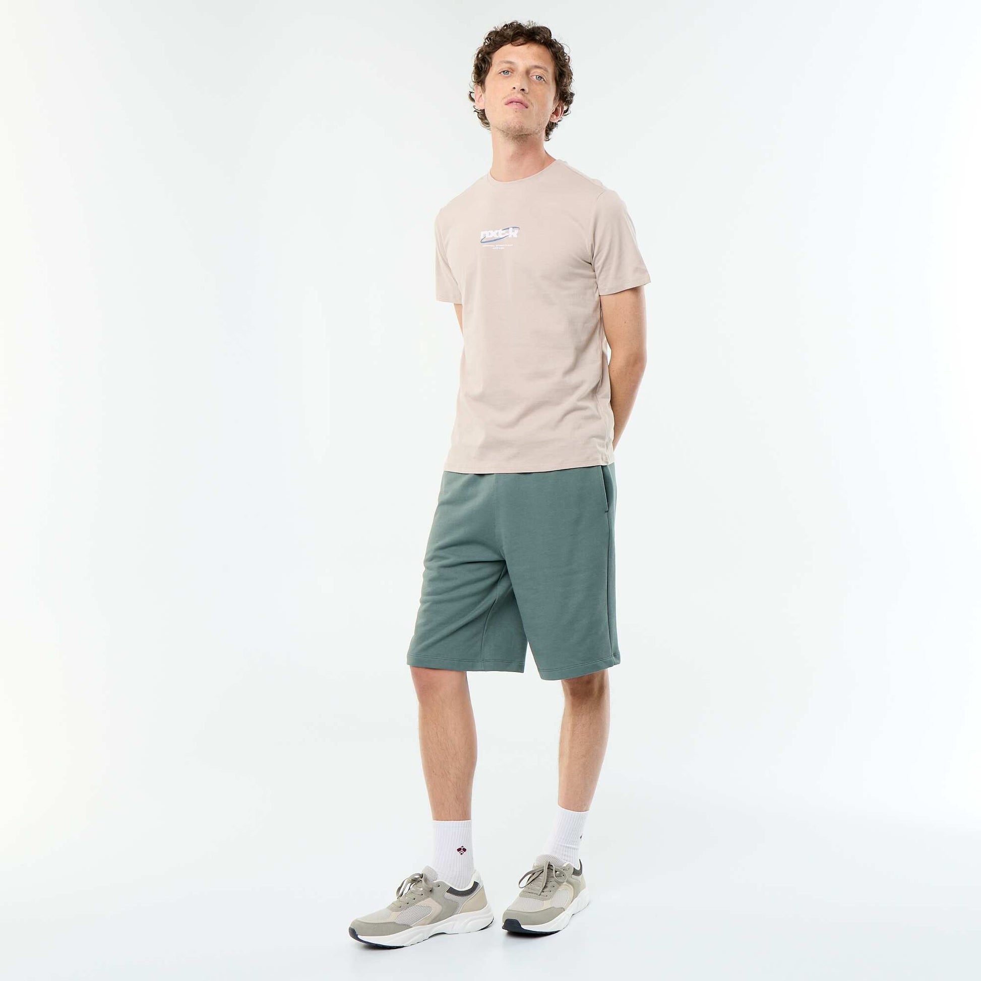 Short-sleeved graphic print T-shirt BEIGE