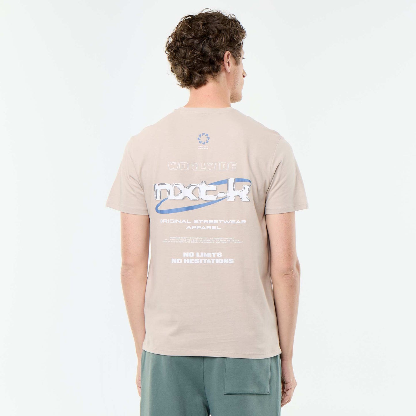 Short-sleeved graphic print T-shirt BEIGE