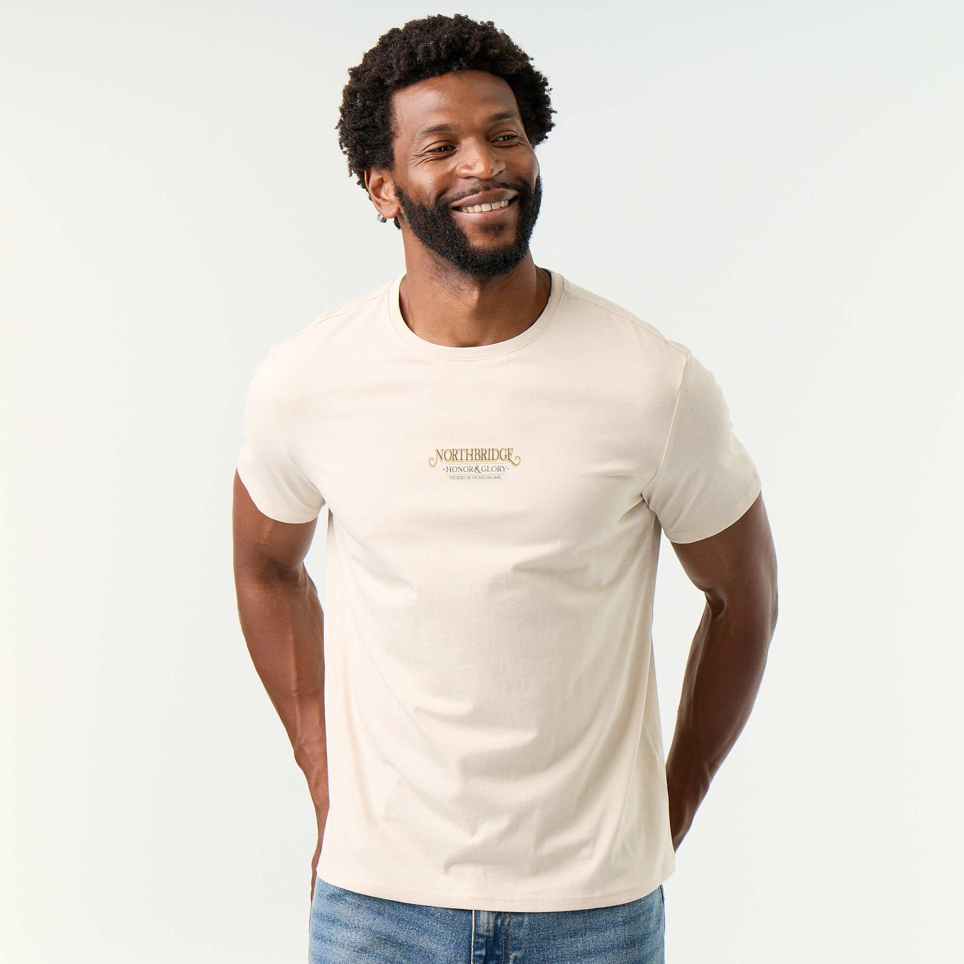 Short-sleeved graphic T-shirt BEIGE
