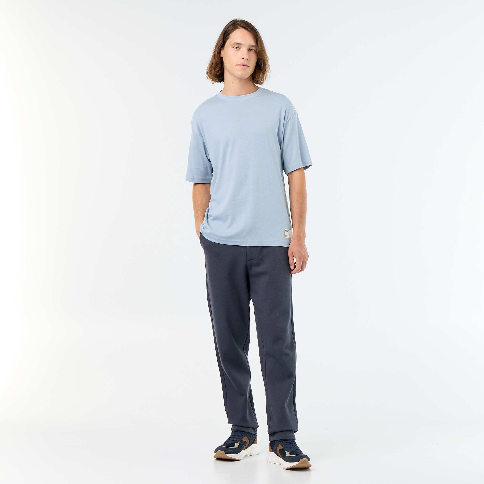 Men's Plain Short-Sleeved Crew Neck T-Shirt BLUE