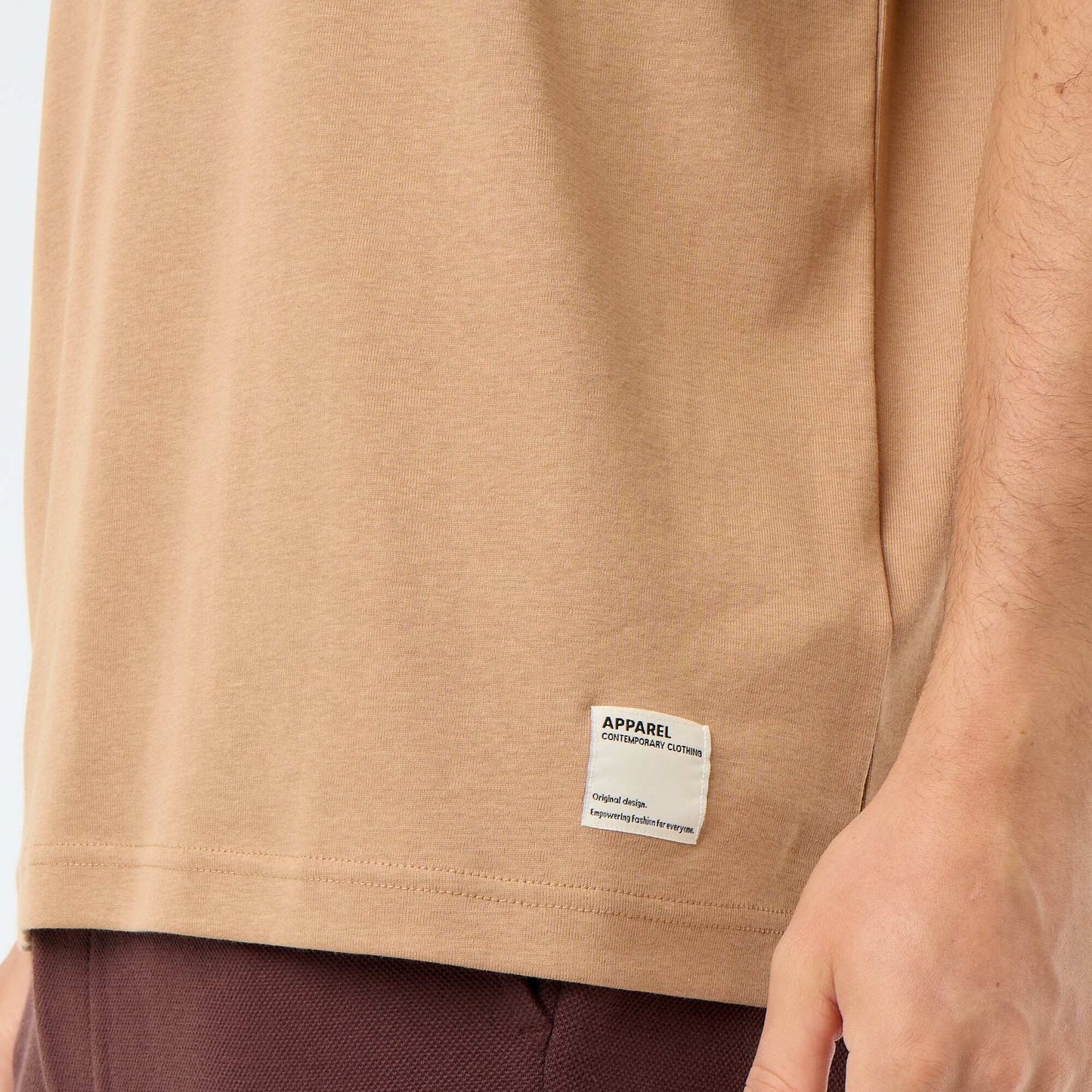 Men's Plain Short-Sleeved Crew Neck T-Shirt BEIGE