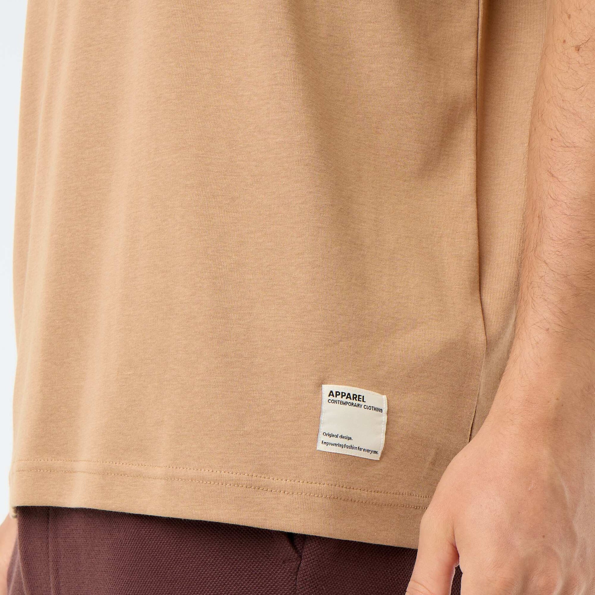 Men's Plain Short-Sleeved Crew Neck T-Shirt BEIGE