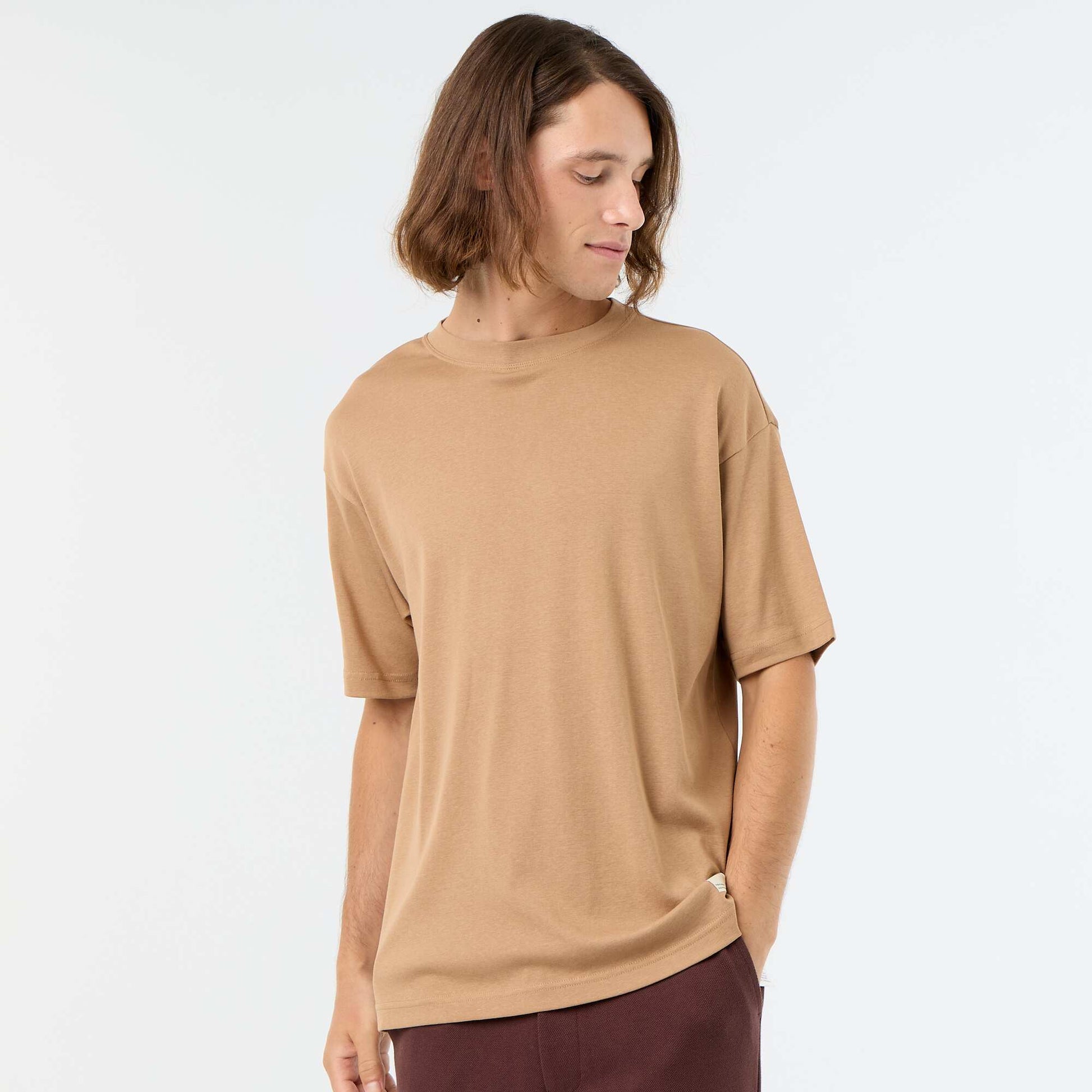 Men's Plain Short-Sleeved Crew Neck T-Shirt BEIGE