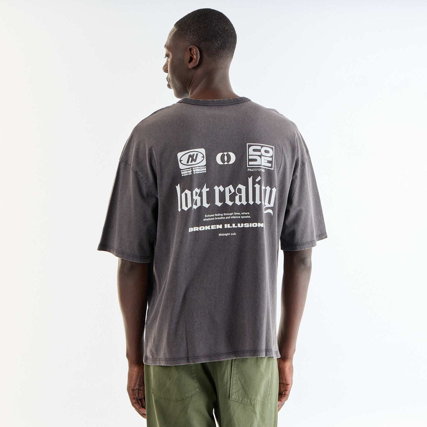 Vintage Style Short-Sleeved Printed T-shirt GREY