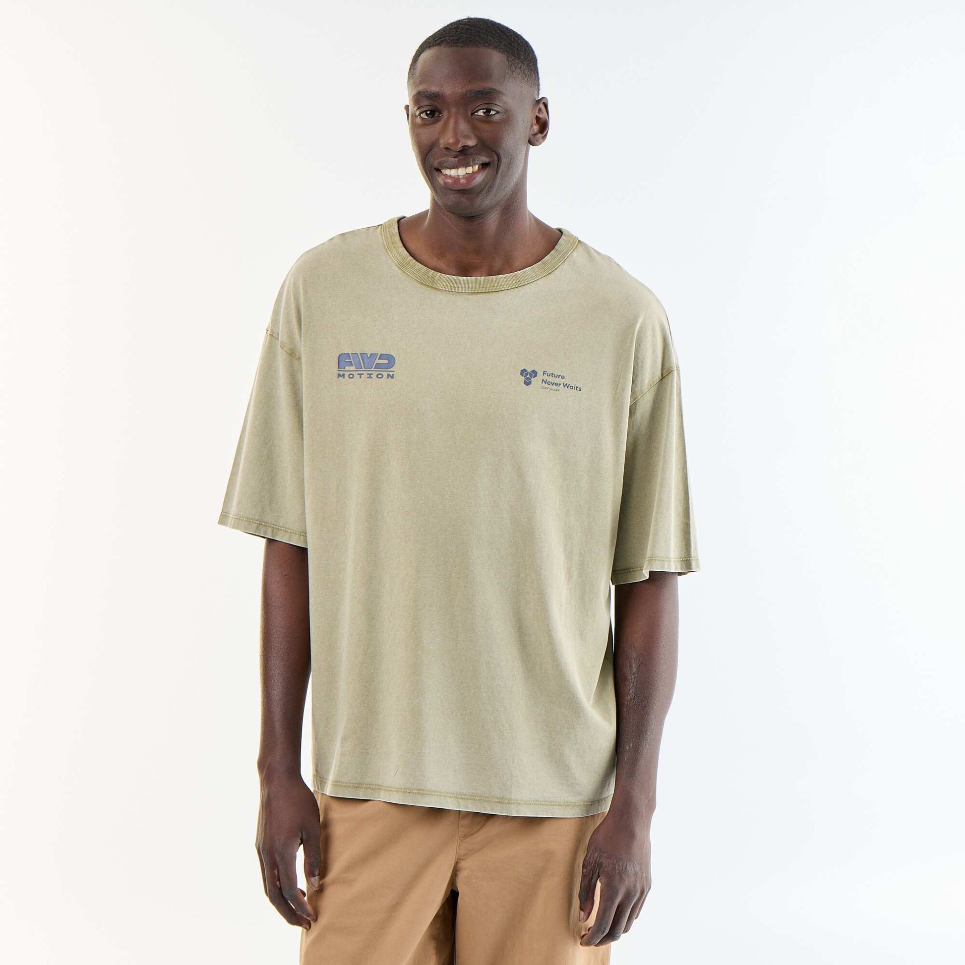 Vintage Style Short-Sleeved Printed T-shirt GREEN