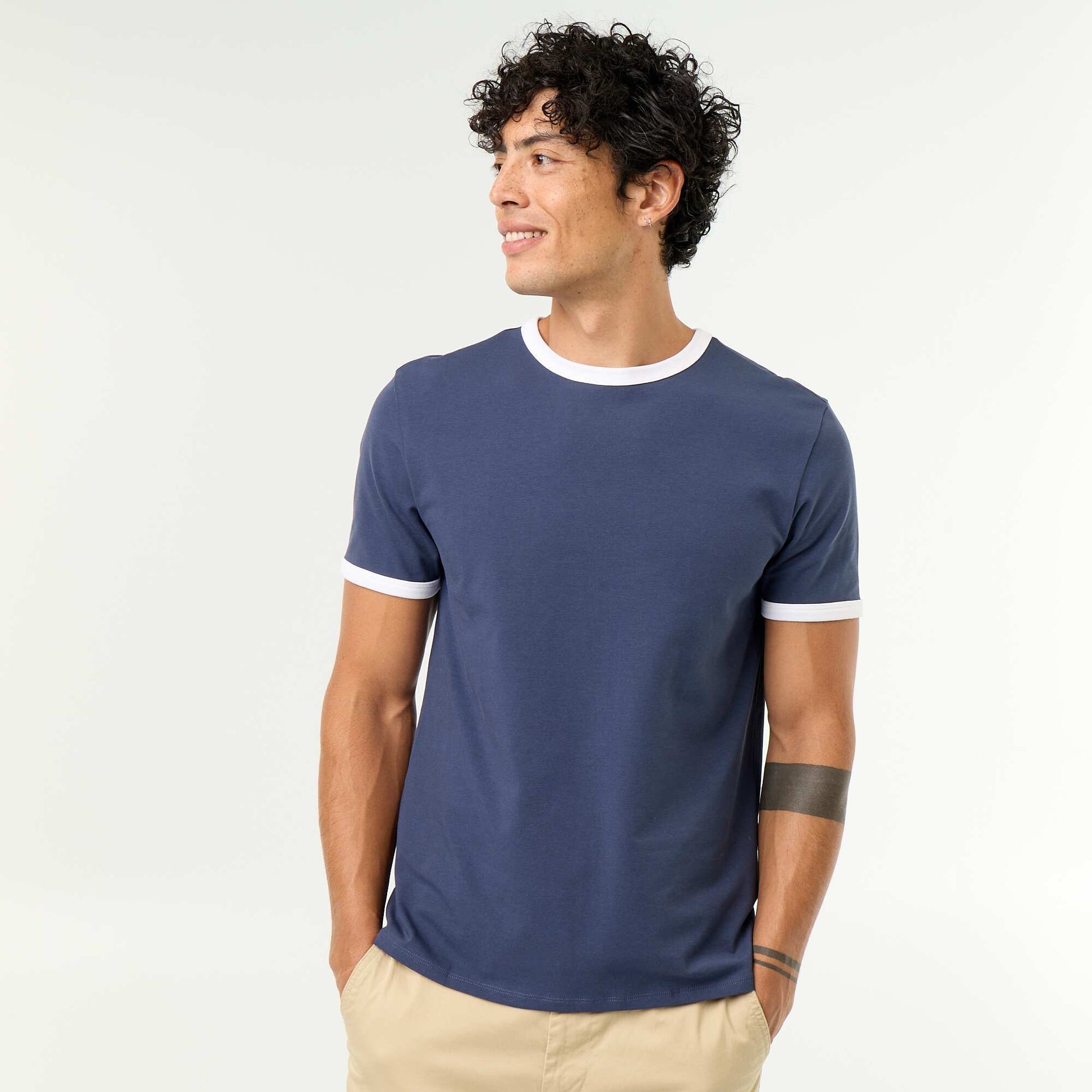 Short-Sleeved T-shirt with Contrasting Trim BLUE