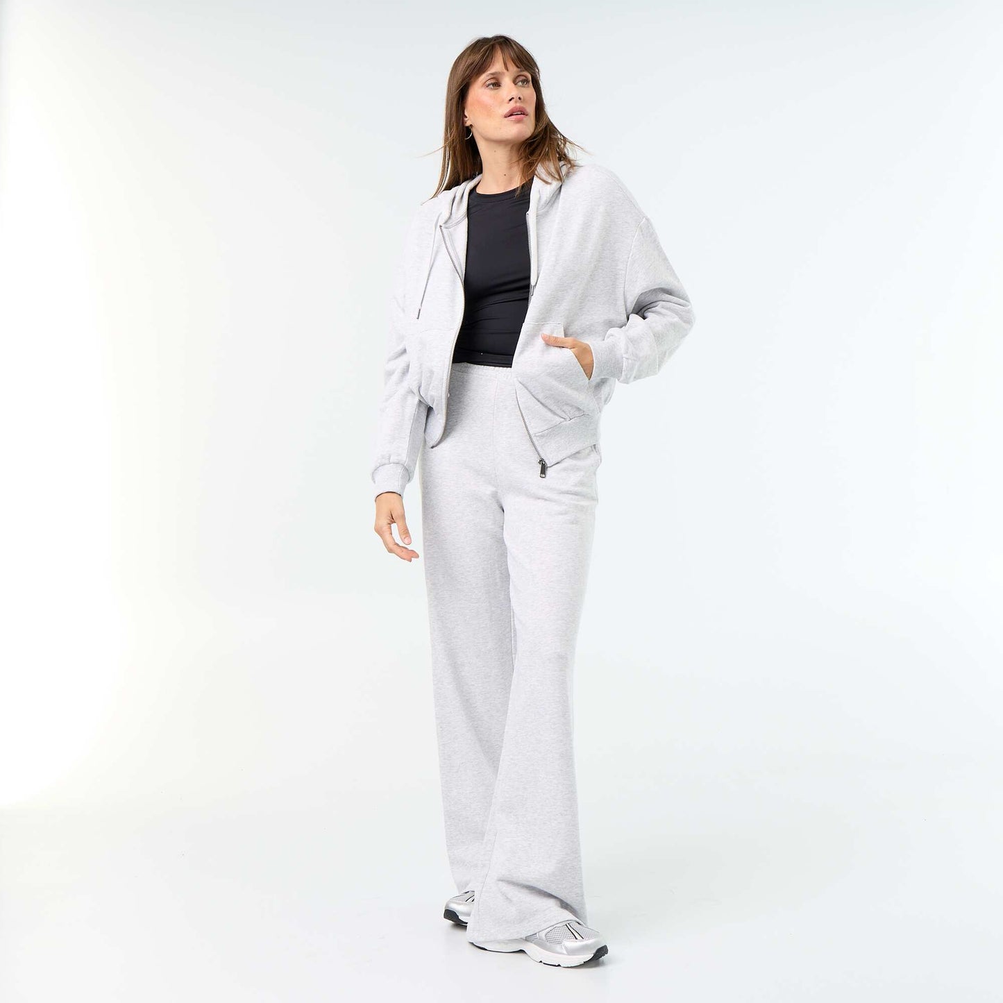 Wide Heavy Knit Jogging Trousers GREY