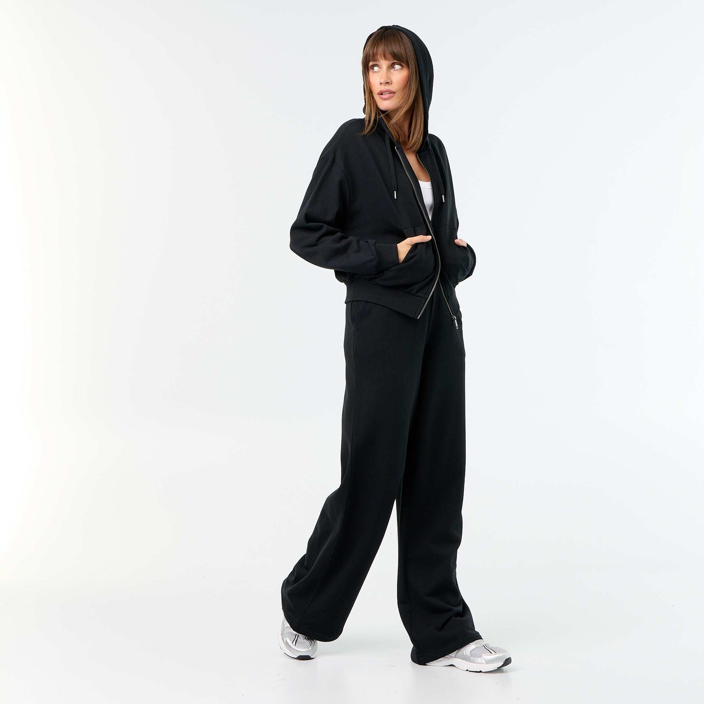 Wide Heavy Knit Jogging Trousers BLACK