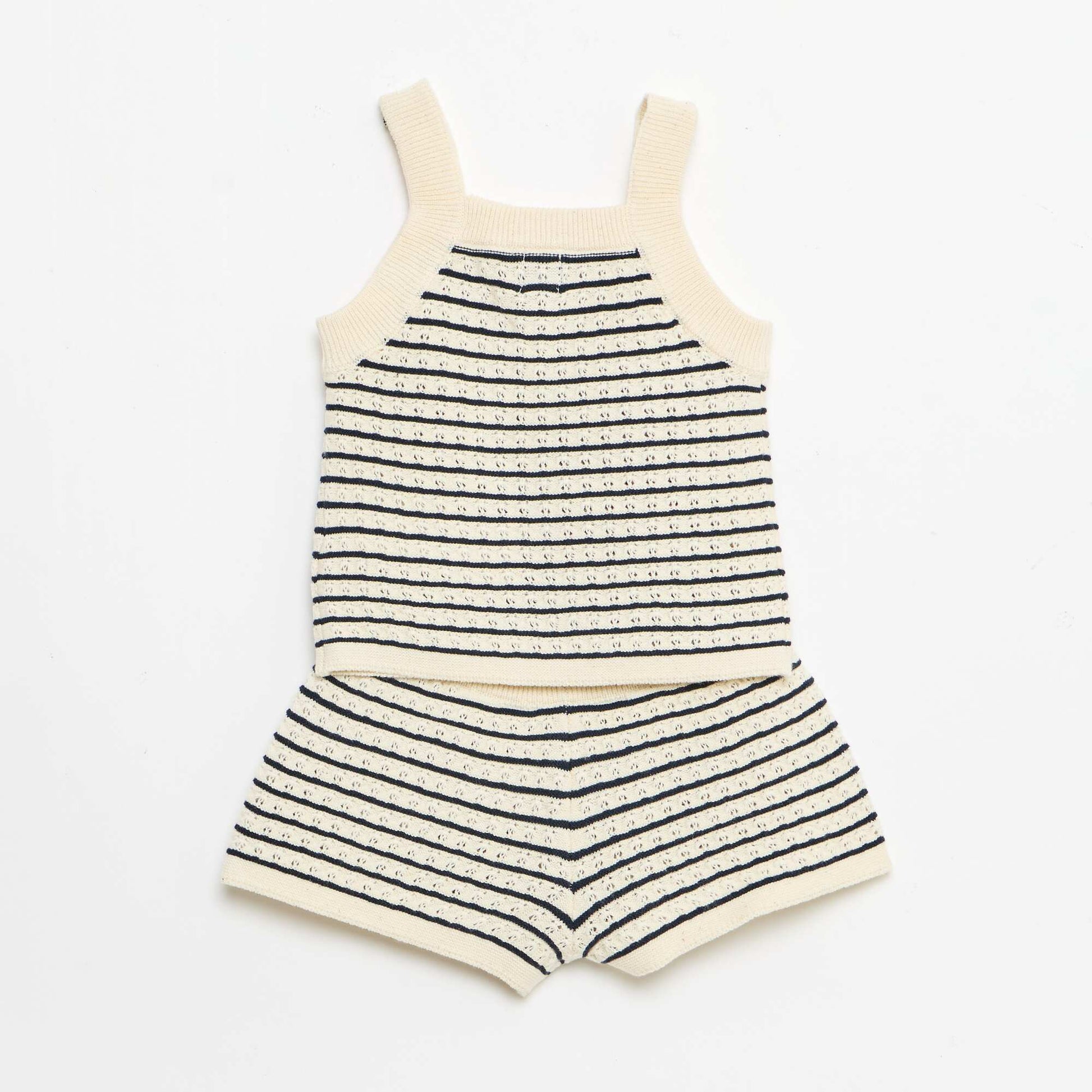 2-piece crochet shorts and T-shirt set BLUE