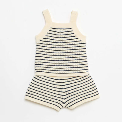 2-piece crochet shorts and T-shirt set BLUE