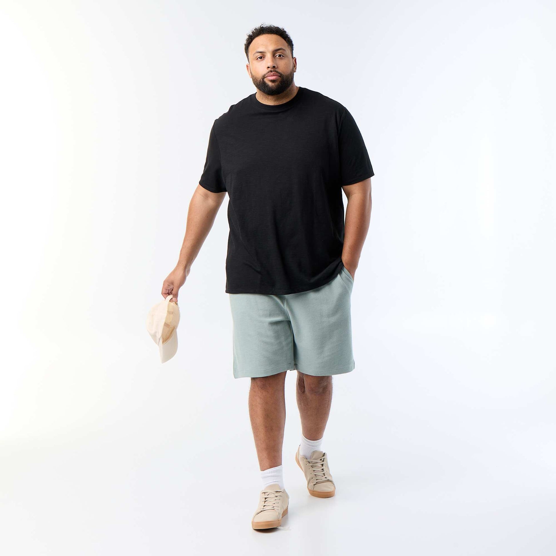 Textured Jersey Knit Short-Sleeved T-shirt BLACK