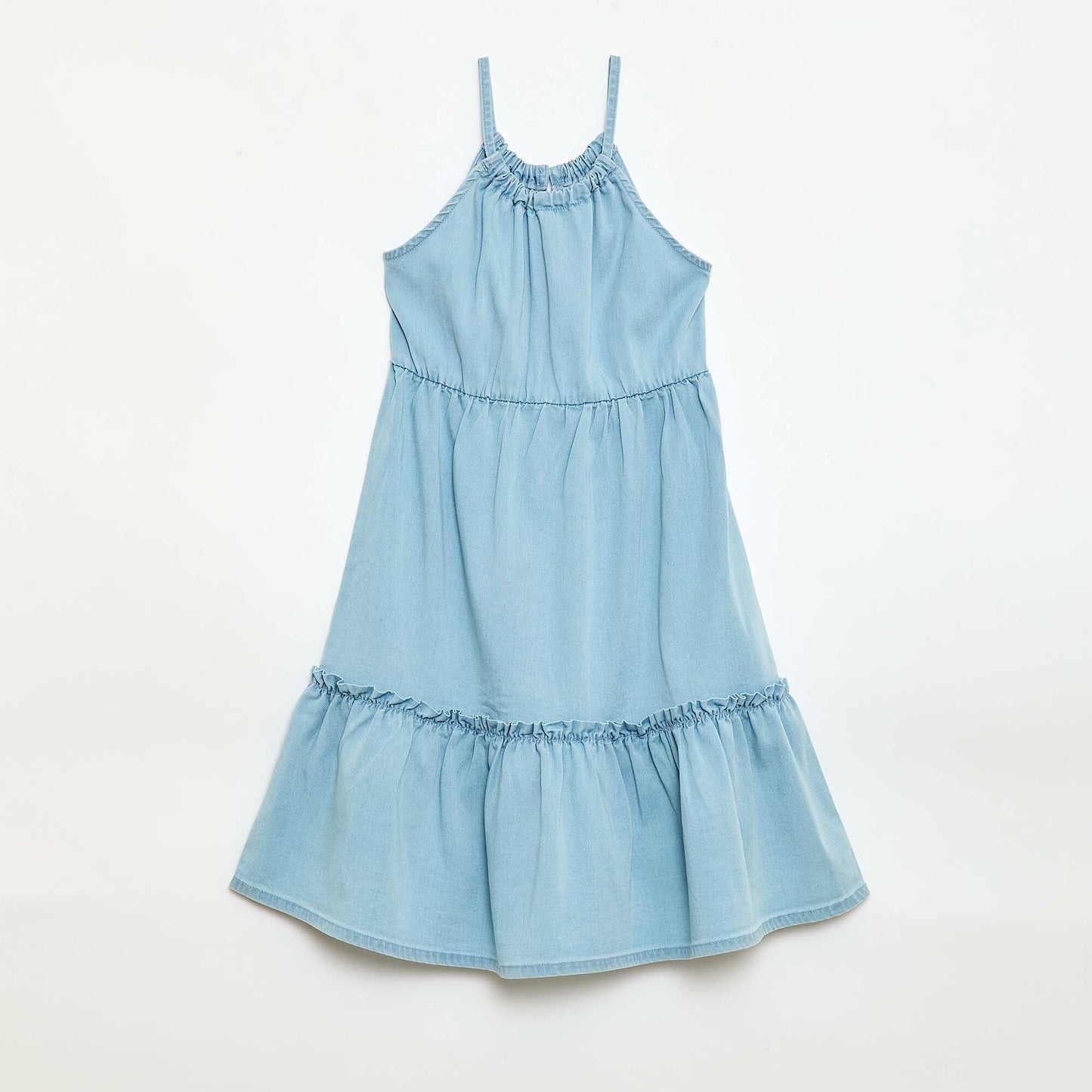 Plain dress with straps and ruffles BLUE
