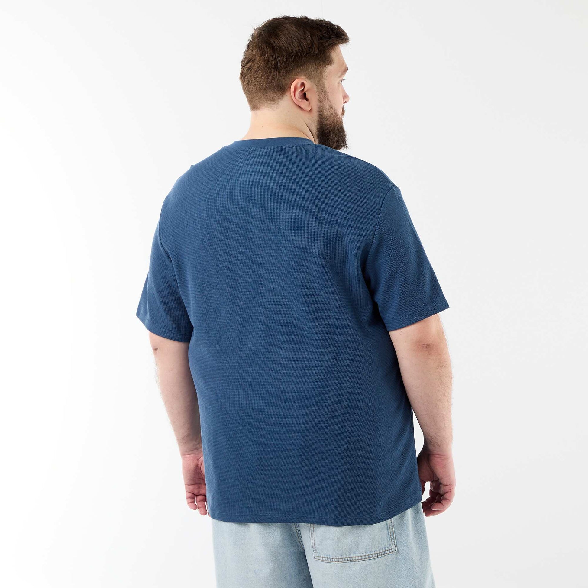 Short-sleeved Pique Knit T-shirt BLUE