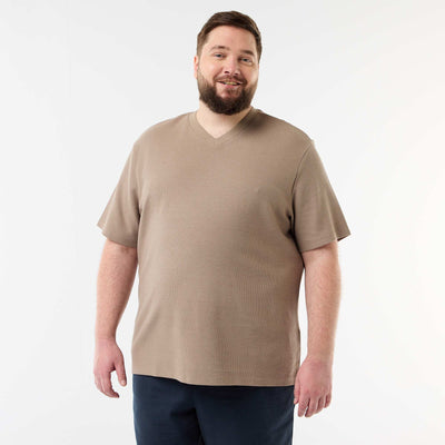 Short-sleeved Pique Knit T-shirt BEIGE