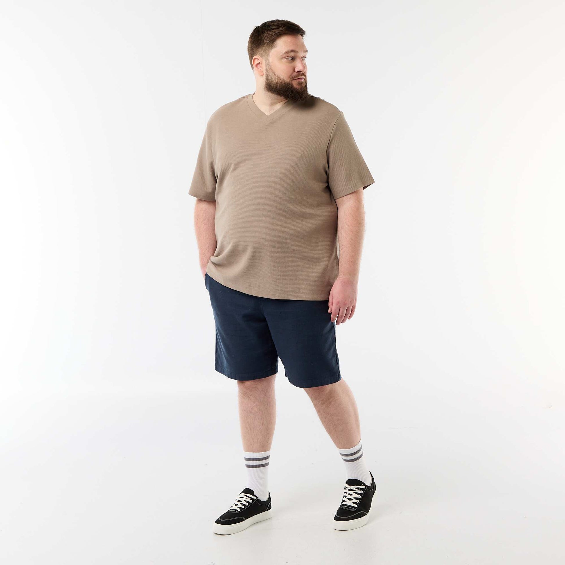Short-sleeved Pique Knit T-shirt BEIGE