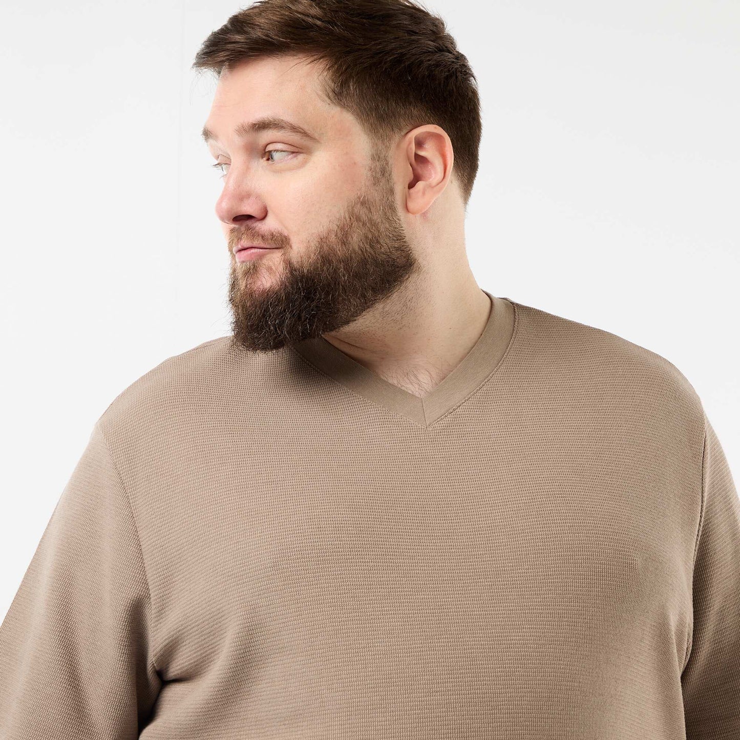 Short-sleeved Pique Knit T-shirt BEIGE