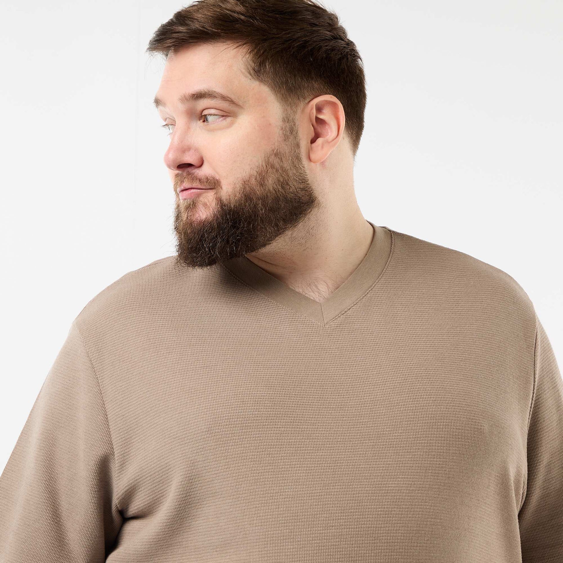 Short-sleeved Pique Knit T-shirt BEIGE