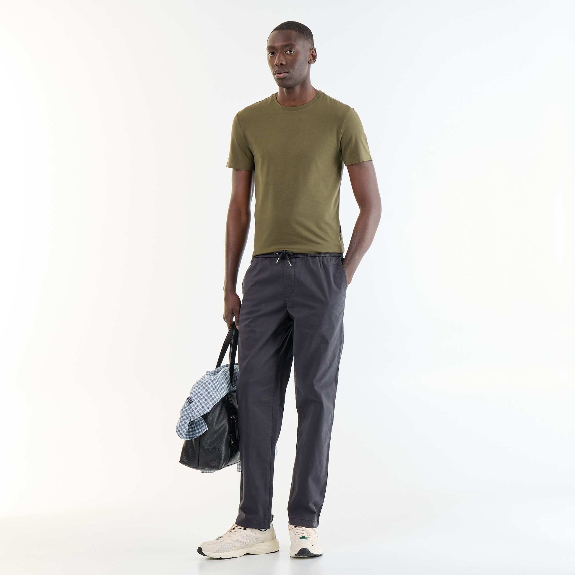 Peach-skin effect trousers BLACK
