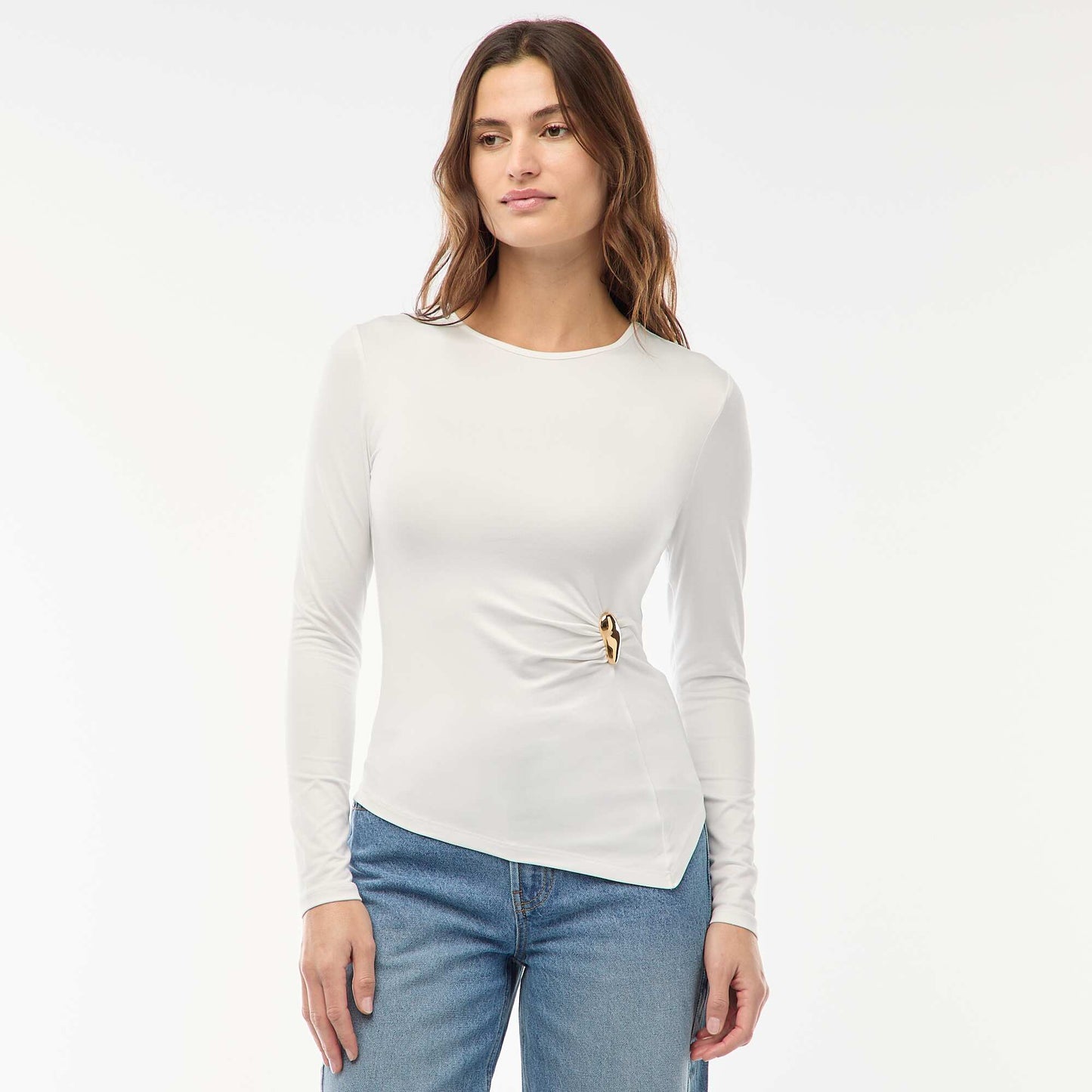 Long-Sleeve T-Shirt with Twisted-Effect Gold-Tone Detail WHITE