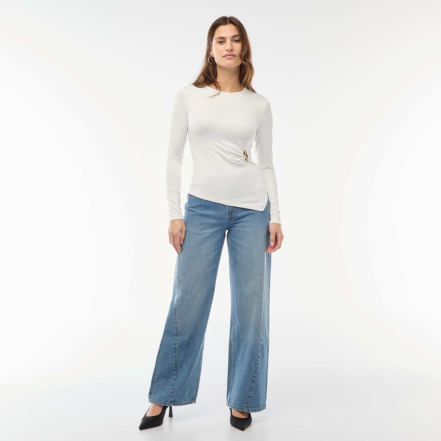 Long-Sleeve T-Shirt with Twisted-Effect Gold-Tone Detail WHITE