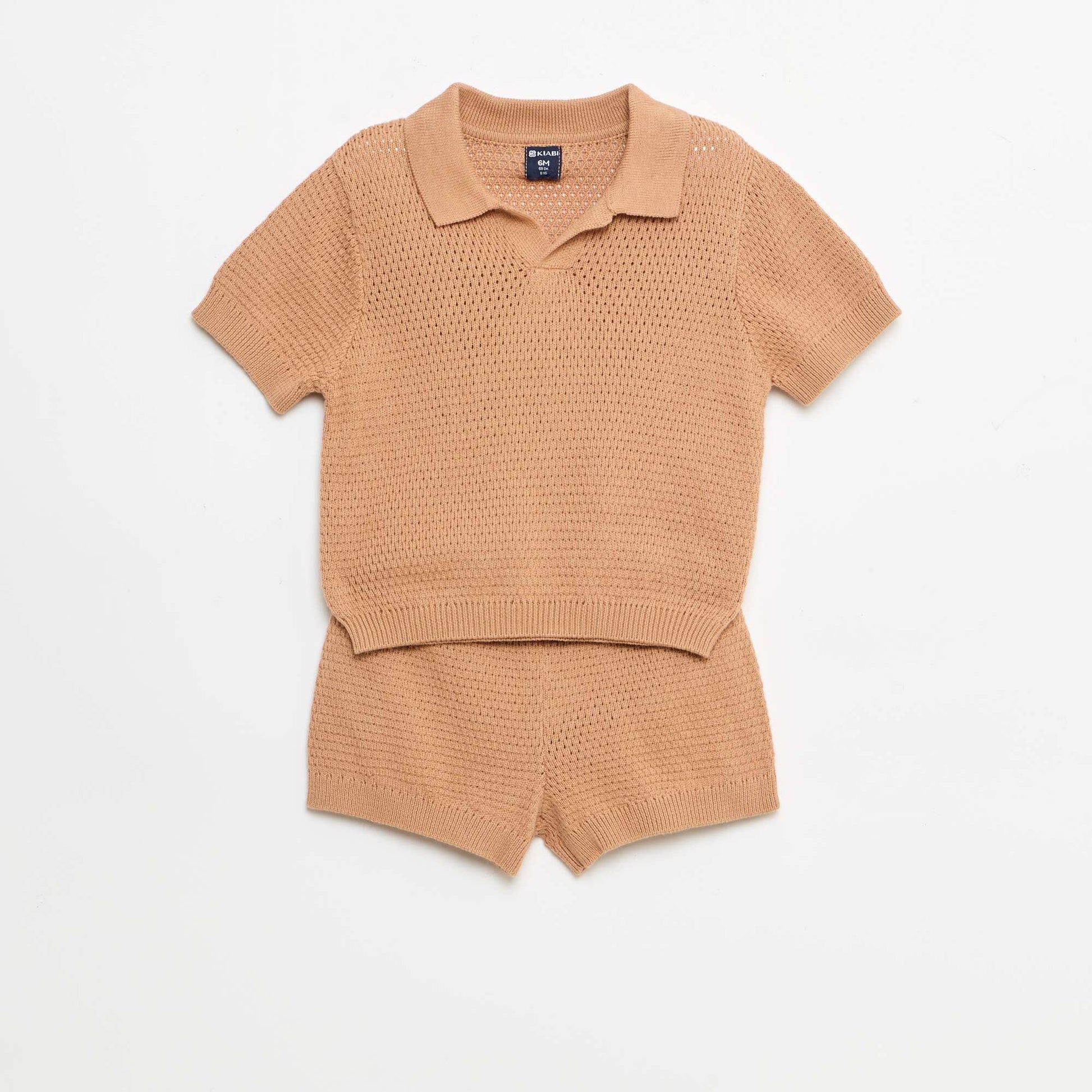 2-piece knit set - Polo t-shirt + shorts BROWN