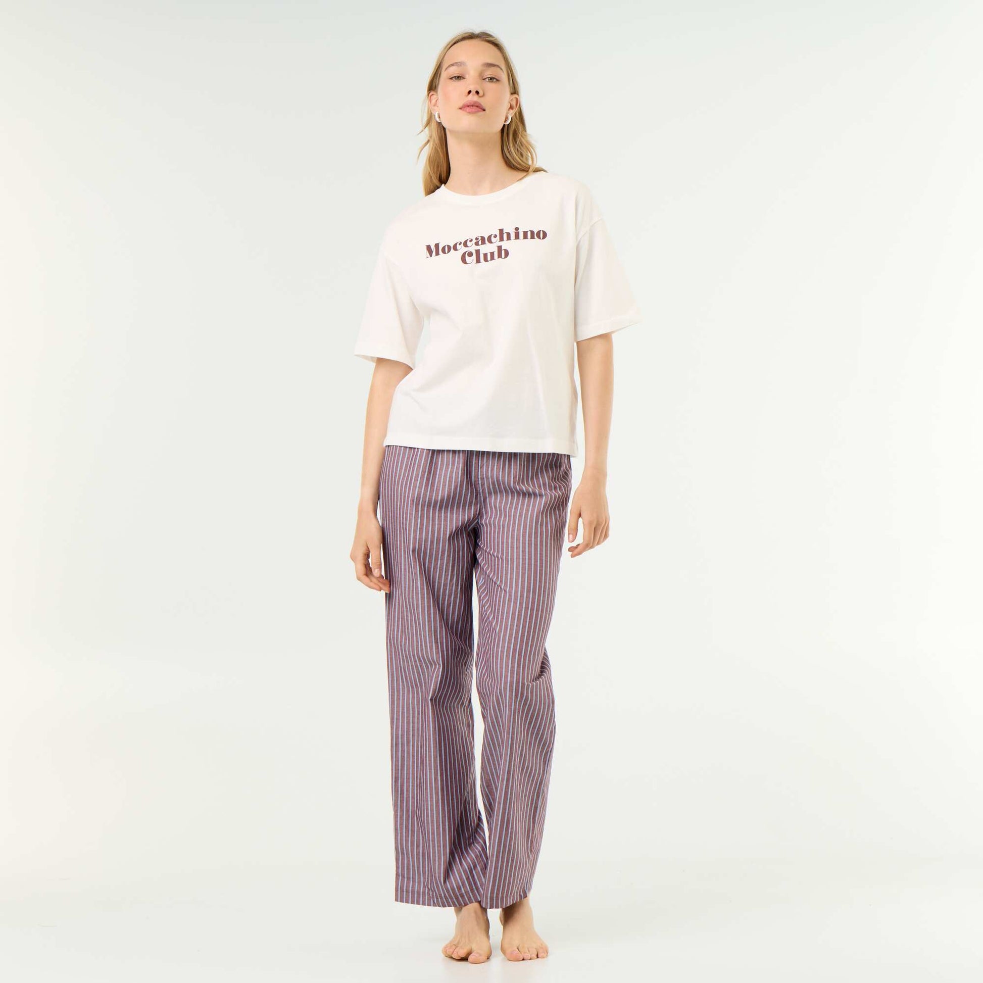 Cotton Pyjama Set - T-shirt & Pants BROWN