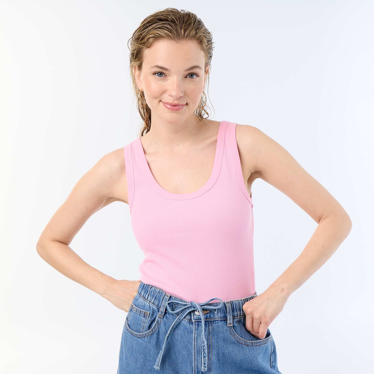 Ribbed basic tank top PINK